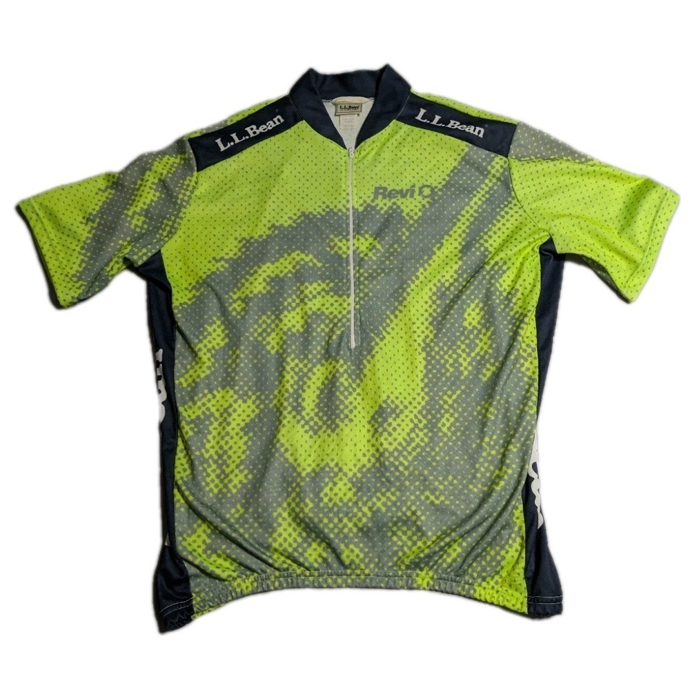 Vintage LL Bean Cycling Jersey Mens XL Neon Yellow Gray USA Made Half Zip